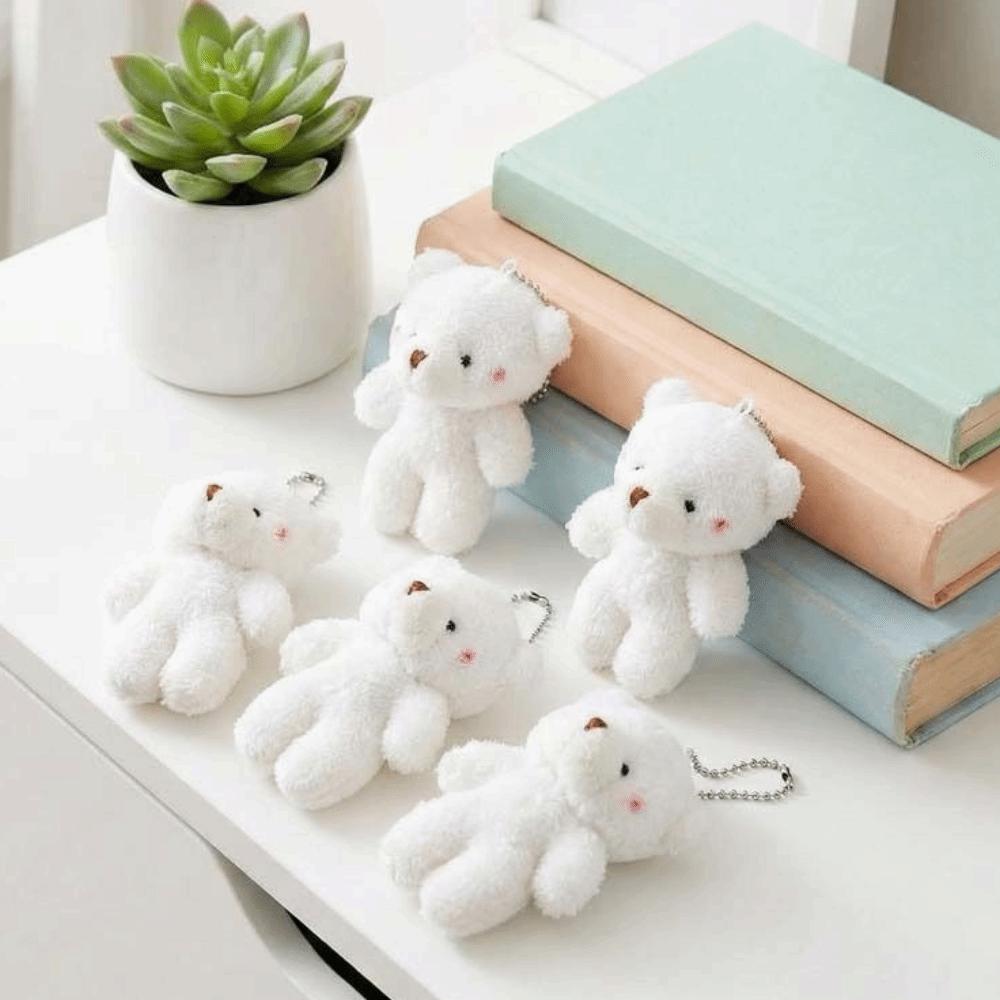 10Pcs Stuffed White Bear Plush Keychain Cartoon Animal Bear Plush Dolls Little Bear Plush Toy  Kids