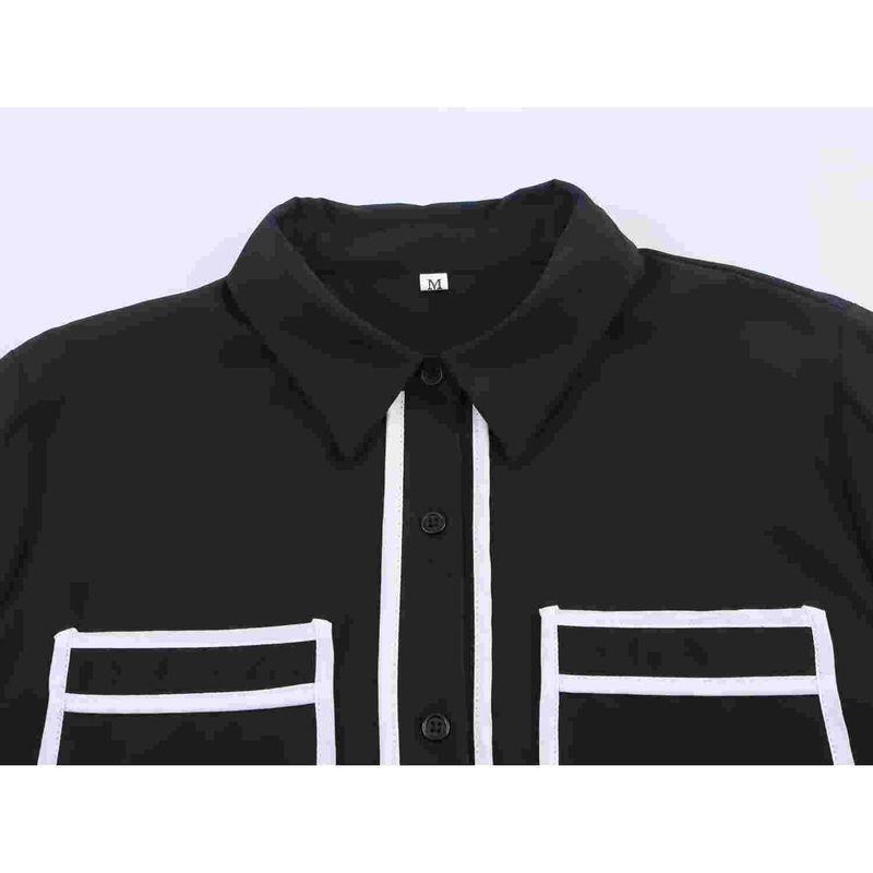 Kaslead New Women Clothes Western Style Simple Retro Contrast Color Shirts Straight Pants Set