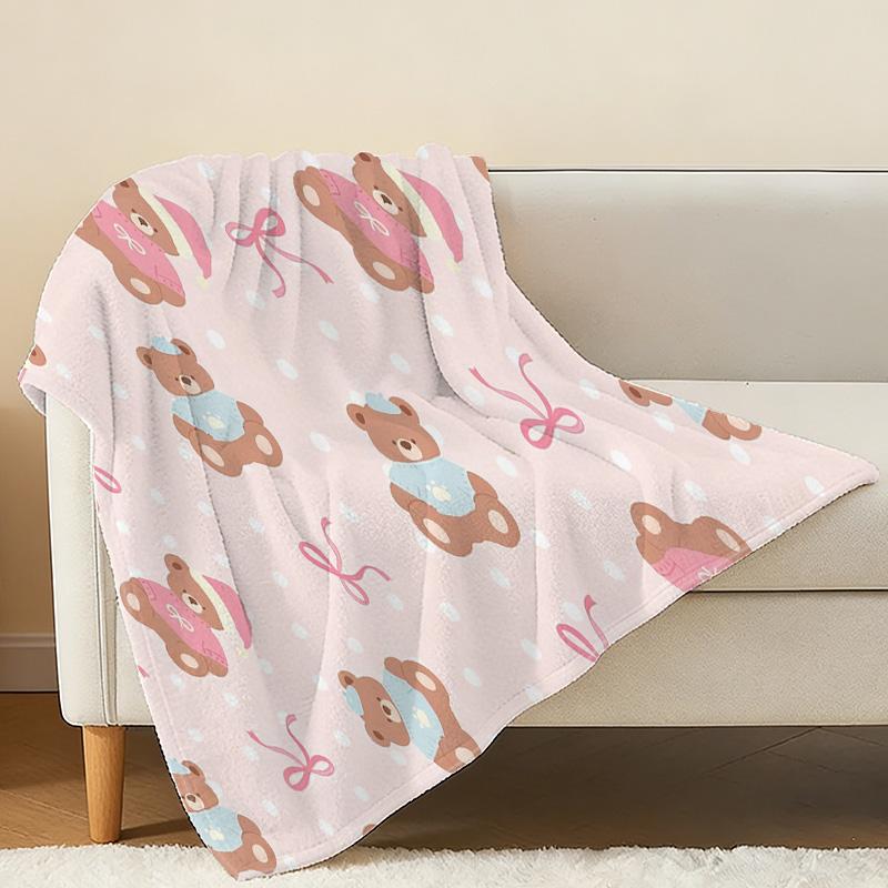 Year-Round Thick Flannel Blanket: Cute Bear Design, Soft Cozy Throw for Single Guest Room, Halloween & Christmas Essential