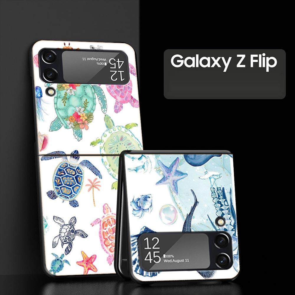 Чехол для телефона Samsung Galaxy Z Flip 3 4 5 6 7 Складной Черный Корпус Для Samsung Z Flip4 Flip5 ПК Жесткая Крышка Тема Морская Жизнь