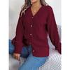 New Autumn/Winter Ladies' Sweatshirt Collection: Oversized Top, Casual V-Neck, Bell Sleeves, Cable-Knit Button-Front Cardigan