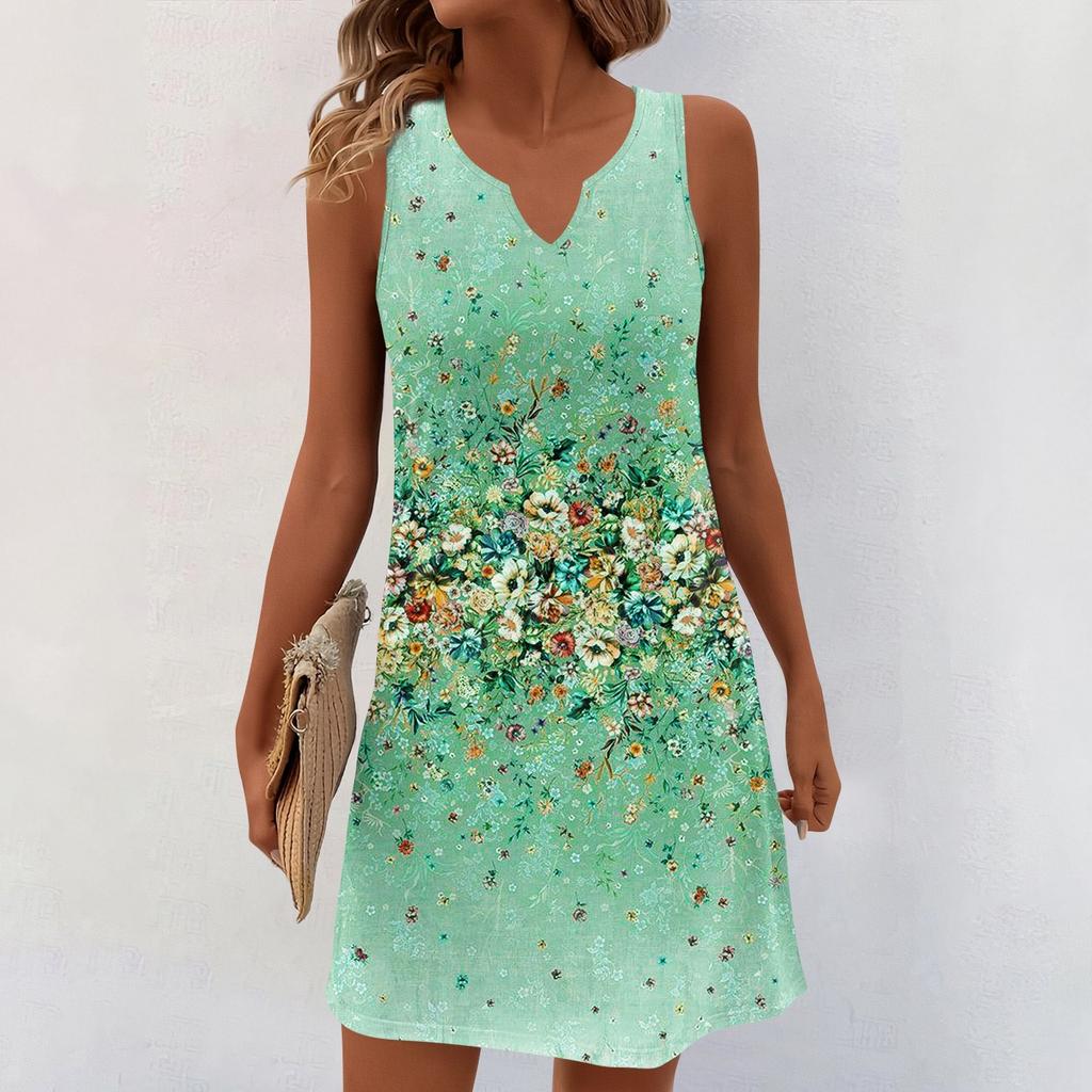 Женские летние платья с V-образным вырезом и принтом без рукавов Сарафан Повседневное платье