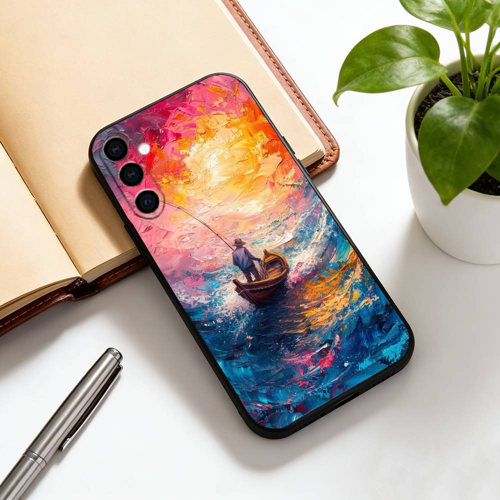 Масляная живопись парусник Чехол для телефона для Samsung Galaxy A73, A72, A71, A70, A53, A52, A51, Мягкий силиконовый черный чехол