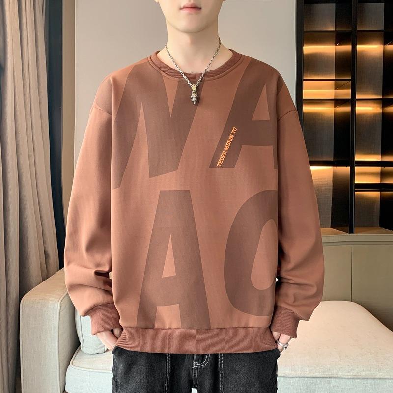 Мужская весенне-осенняя новая нижняя рубашка с длинным рукавом, футболка с круглым вырезом и принтом, большой размер, мужской топ