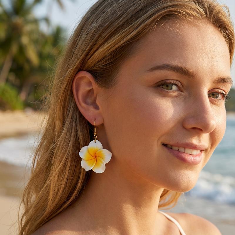 Colorful Bohemian Soft Clay Flower Jewelry Set, Dangle Earrings & Pendant Necklace, Summer Vacation Beach Party Accessories