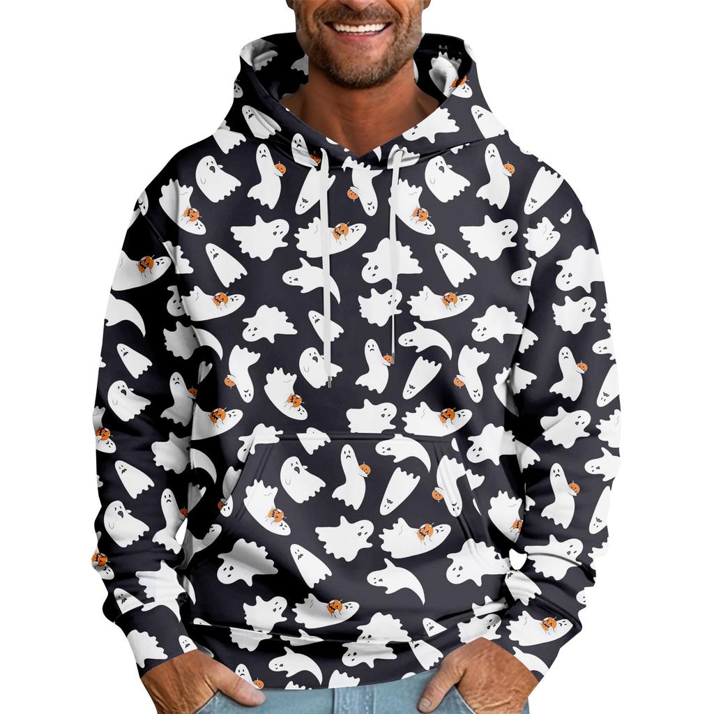 Halloween Print Men's Loose Hooded Sweatshirt