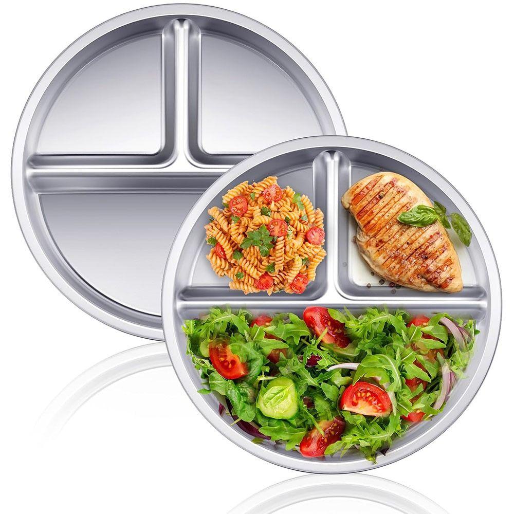 Reusable Portion Control Plate Unbreakable 3 Compartment Food Tray Divided Dinner Plates Kids