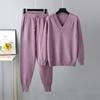 Autumn Winter V Neck Solid Color Long Sleeve Sweater Haren Pants Sets For Ladies Casual All Match Pullover Suit