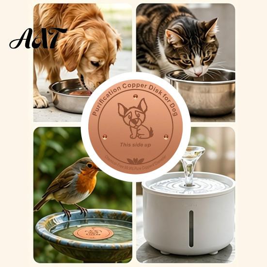 99.9 Percent Pure Copper Water Purifier Purification Disc for Dog, 4-Inch Diameter Disc, Pet Dispenser Cleaning with 3-Point Support Dog