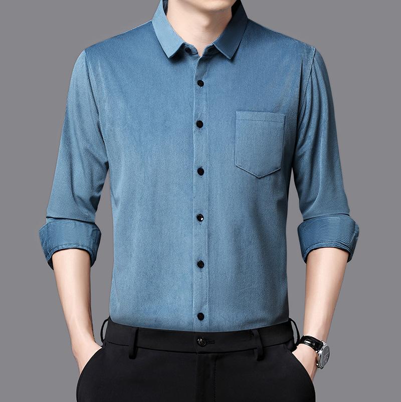 Мужская вельветовая рубашка с длинным рукавом Business Casual с настоящим карманом