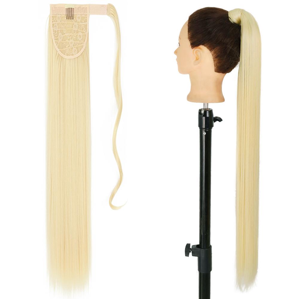MISS WIG Synthetic Long Straight Hair Extension Wrap Around Clip In Heat Resistant Fiber Ponytail Natural Pony Tail for Women