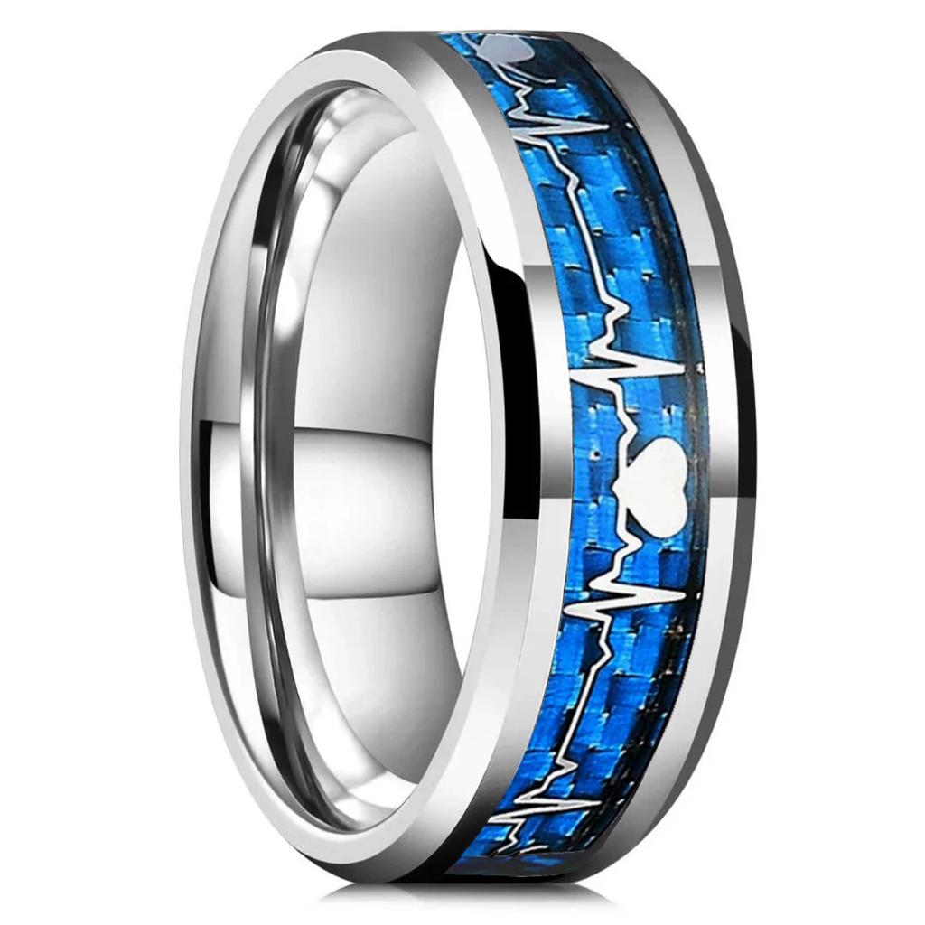Fashion 8mm Men Stainless Steel Celtic Dragon Rings Inlay Orange Carbon Fiber Rings For Men Women Wedding Band Jewelry