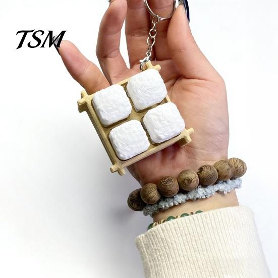 Portable Fidget Keychain Moldy Tofu Keyboard Toy, 3D Printed Tray Finger Desk Toy Clicker, 4-in-1 Push Button Pendant for Stress Relief Anxiety Gadget