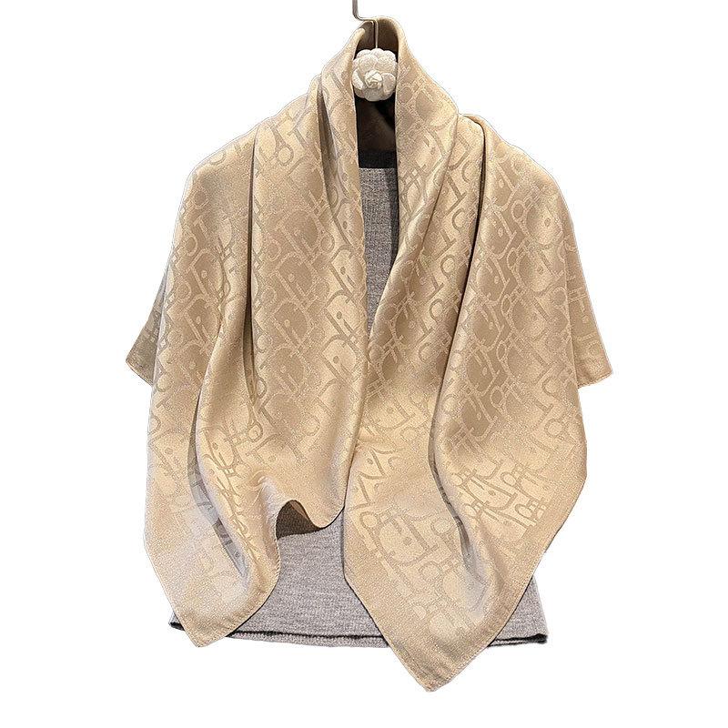 Simulation Silk Fashionable And Elegant High-End Square Scarf Silk Scarf Letter D Tencel Cotton Gold Silk Scarf Headscarf Women