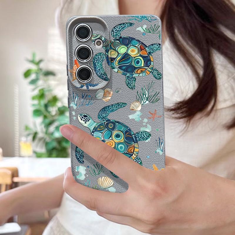 Синий Чехол для Телефона с Рыбой и Китом, Океан, Для Samsung S26 S25 S24 Ultra S23 S22 S21 FE A15 A16 A17 A35 A36 A37 A54 A55 A56 A57 5G, Кожаная Текстура, Мягкая Крышка
