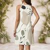 Women Plus Size High Round Neck Sleeveless Abstract Printed Gathered Waist Flared Dress