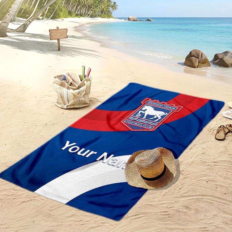 Ipswich Town Personalized Printed Beach Towel Soccer Logo Support Custom Name Text Absorbent Towel For Sport Travel Special Gift
