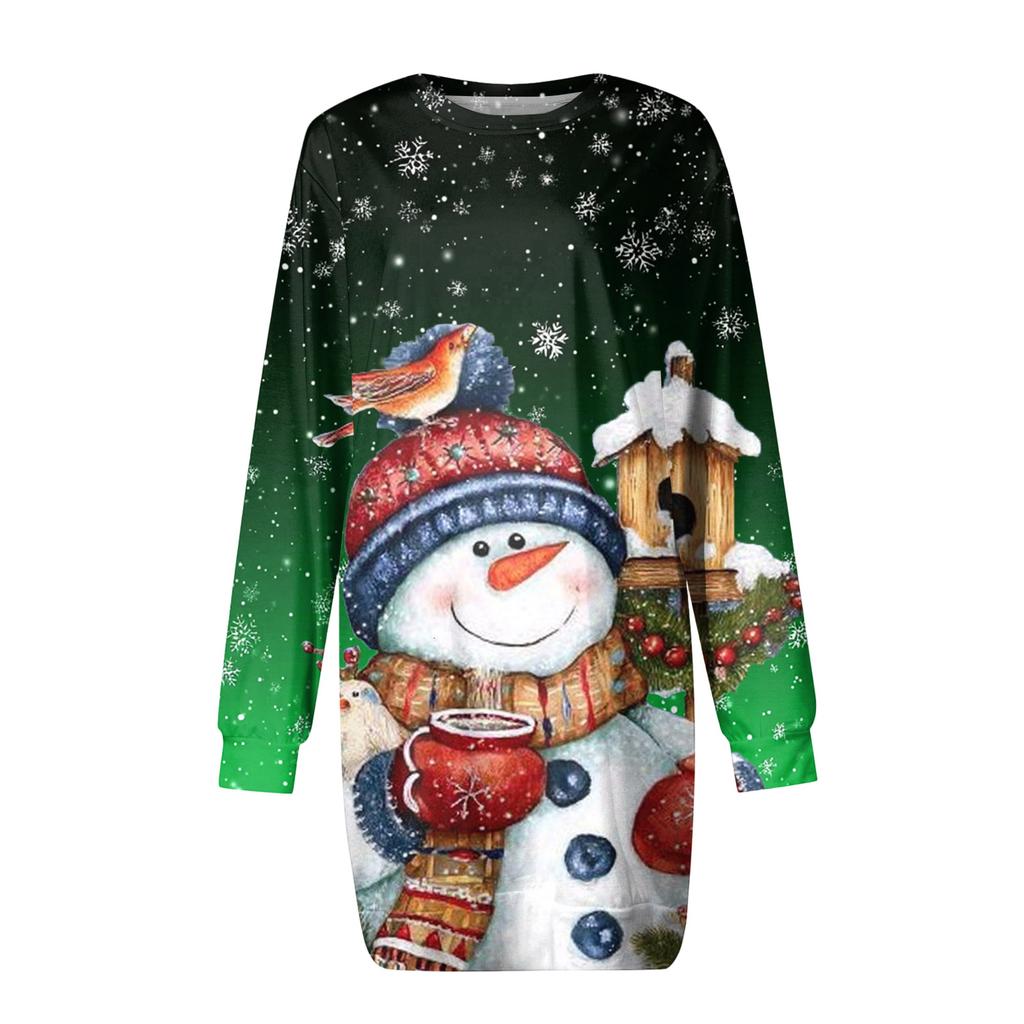 Платье с длинным рукавом для женщин, повседневное рождественское пуловер с принтом, платье на бедрах, платье-свитер