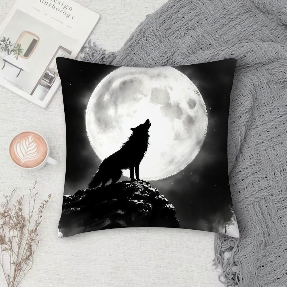 Anime Cool Wolf Cartoon Pillow Case Square DoubleSided Printing Sofa Cushion Cover Pillowcase Bedroom Bedside