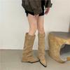 2025 Autumn and Winter New Pointed Toe Heel Pants Boots Internet Celebrity Suede Versatile Knight Boots