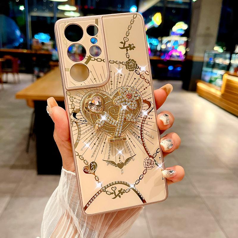 Подходит для чехла для мобильного телефона Samsung S24ultra S25 Новый Внутренний Вкладыш 23 Полностью Алмазный Кольцевой Держатель Полная Защита От Падений A16