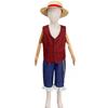 One Piece Monkey D Luffy Cosplay Costume, Red Jacket Blue Pants with Straw Hat, Adult & Kids Anime Role‑Play Halloween Outfit
