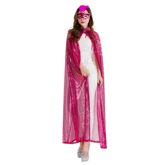 Adult Long Paillette Cape for Women Halloween Party Sequin Cloak Costume Full Length Witch Cosplay Robe for Role-Playing Stage Performances