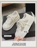 Women's 2024 Autumn White Genuine Leather Height-Enhancing Sports Shoes with Thick Sole and Breathable Design.