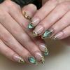 24pcs French Almond Press on Nails Flower Pattern False Nails Wearable Stick-on Nail Fake Nail Uñas Postizas