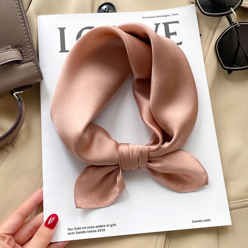 Silk mulberry silk solid color small square scarf silk scarf women's versatile spring and autumn foreign style fashion scarf with suit shirt
