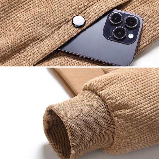 Мужское тонкое вельветовое пальто на весну и осень с воротником-стойкой и длинными рукавами, однотонная куртка на молнии с боковыми карманами, верхняя одежда