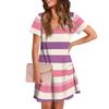 Женское летнее повседневное пляжное платье с V-образным вырезом и короткими рукавами, платье с клетчатым принтом