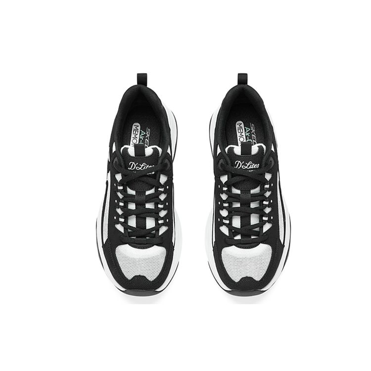 Skechers DLites 4.0 Молния Панда Обувь Кожаная Сетчатая Модные Низкие Папины Кроссовки Женские кроссовки Черный Белый 896114-BKW