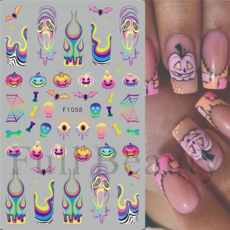 New Nail Art Stickers European and American Halloween Ghost Festival Pumpkin Bat Scar Zombie Eyes Adhesive Nail Sticker