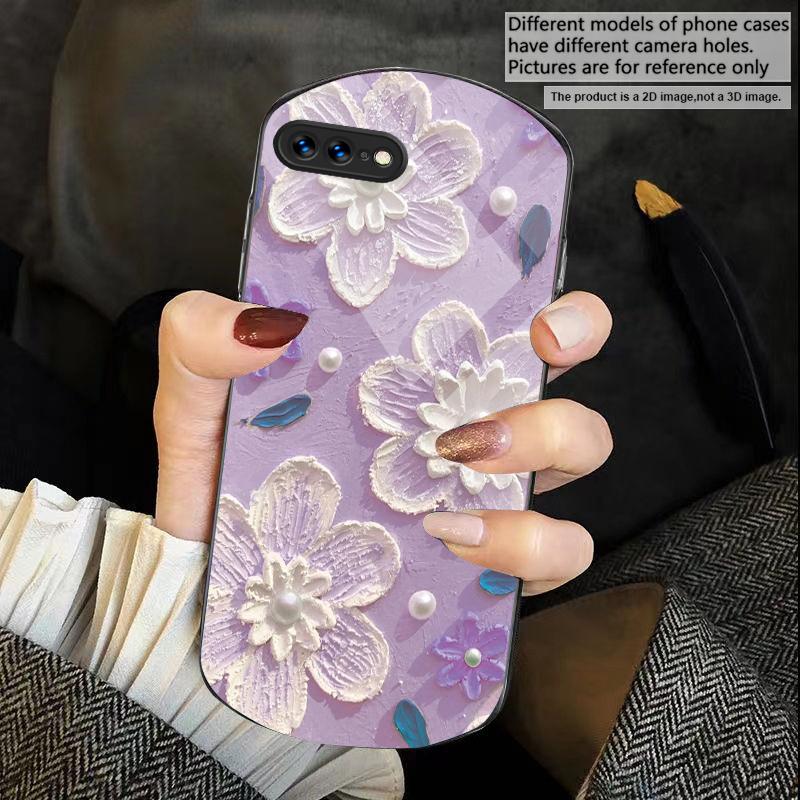 Крем-белый с лепестками Для iPhone 17 Air 16 15 14 Pro 13 Plus 12 mini 11 Pro Max XR X 7 8 Эллиптический закаленный стеклянный чехол для телефона