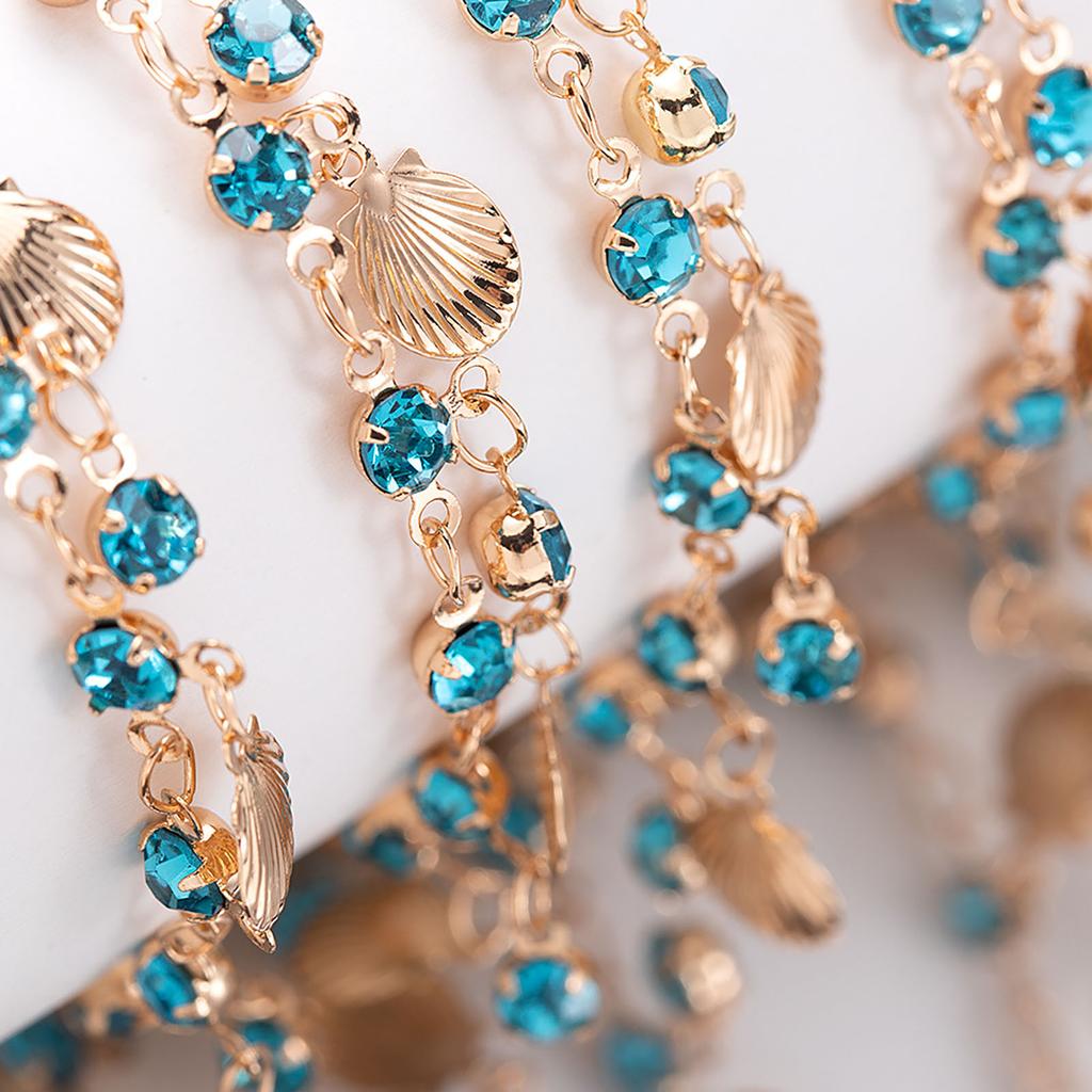 Link Chains for DIY Craft Blue Rhinestone Shell Vintage Style Tassel Chains for DIY Bracelet Supplies