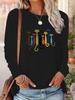 100% Pure Polyester Women's Spring and Autumn Loose Casual Fashion Paris Letter Graphic Printed Long Sleeved Round Neck T-Shirt