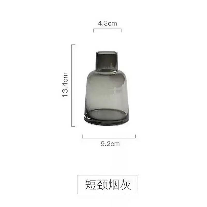 European Style Grey Glass Vase for Office Desk Dry Flower Hydroponic Home Decor Handmade