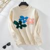 Autumn Winter Vintage Loose Long Sleeve Top Print Cardigan Knitwear O-Neck Sweater