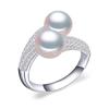 LSOOYH Natural Freshwater Double Pearl Rings For Women Fashion Female Cubic Zirconia CZ Ring