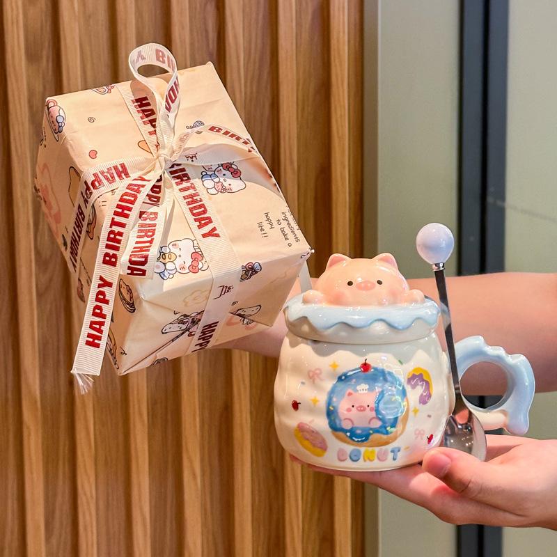 Birthday Gift, Cute Piggy Ceramic Mug with Lid Gift Box, Couple Girlfriend Drinking Cup As a Gift
