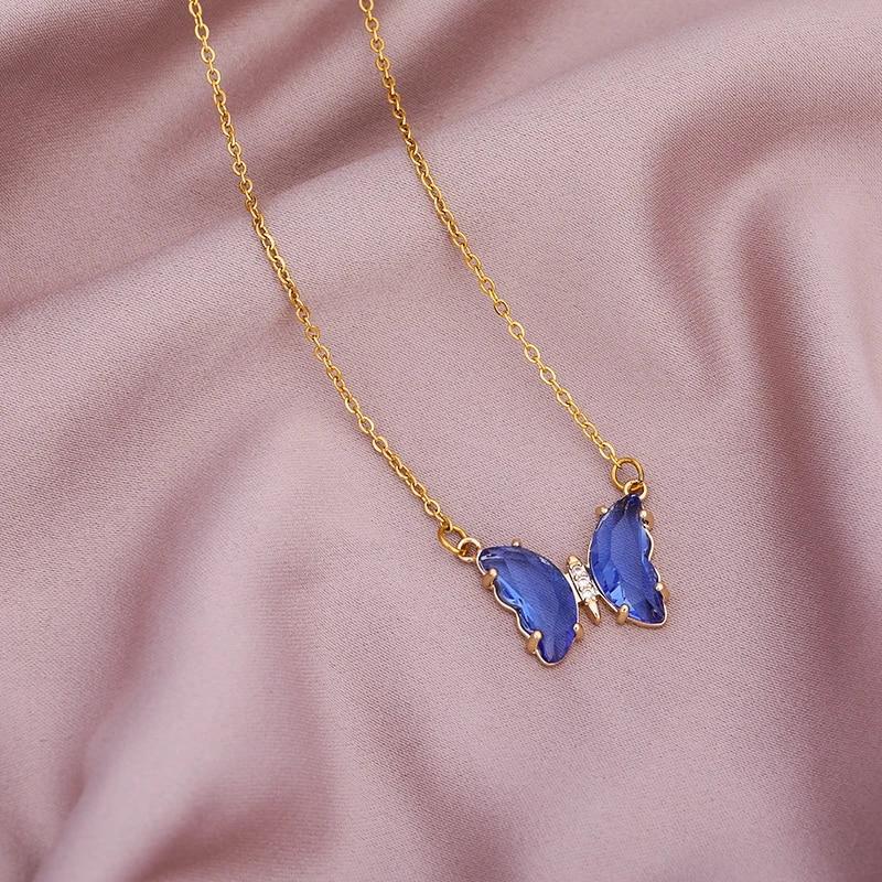 Ожерелья-колье из нержавеющей стали с бабочкой, женское 10 стилей, красочные прозрачные хрустальные подвески в виде бабочки, цепочка на ключицы, ювелирные изделия