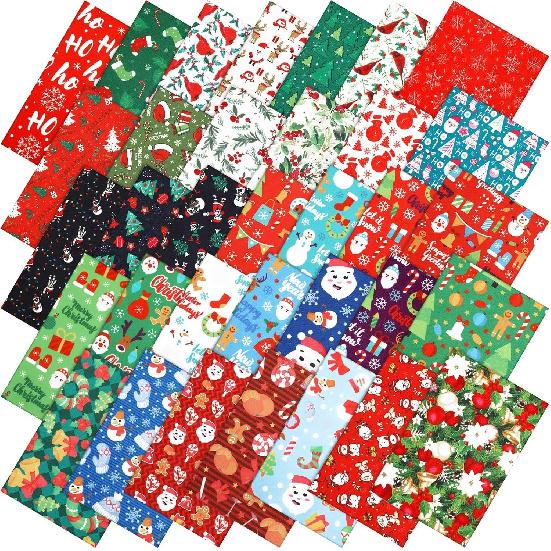 Irenare 100 шт. 8 x 8 дюймов Рождественские наборы тканей Fat Quarters Санта-Клаус Вырезанные квадраты из ткани Рождественская елка Снеговик Печатный для шитья