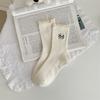 Мультяшные носки из кружева с вышивкой щенка для женской осени и зимы, носки до середины икры из чистого хлопка, модные махровые носки