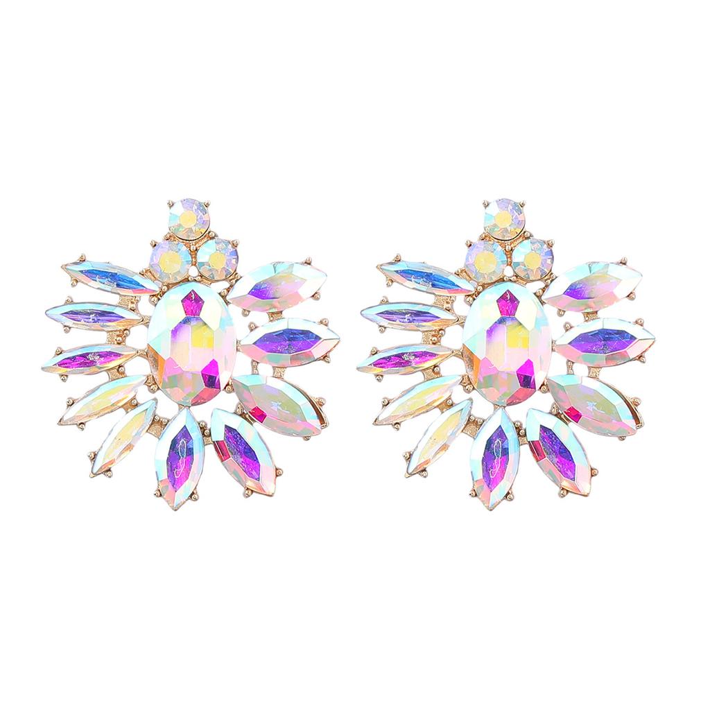 Новая модная серия с цветными бриллиантами, геометрические стеклянные серьги с бриллиантами и цветами, женские серьги-гвоздики в европейском и американском стиле