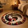 Vivid Printed Holiday Rug Christmas Round Area Rug, 3D Optical Illusion Floor Mat with Santa Candy Cane Washable Living Room Print, Non-Slip