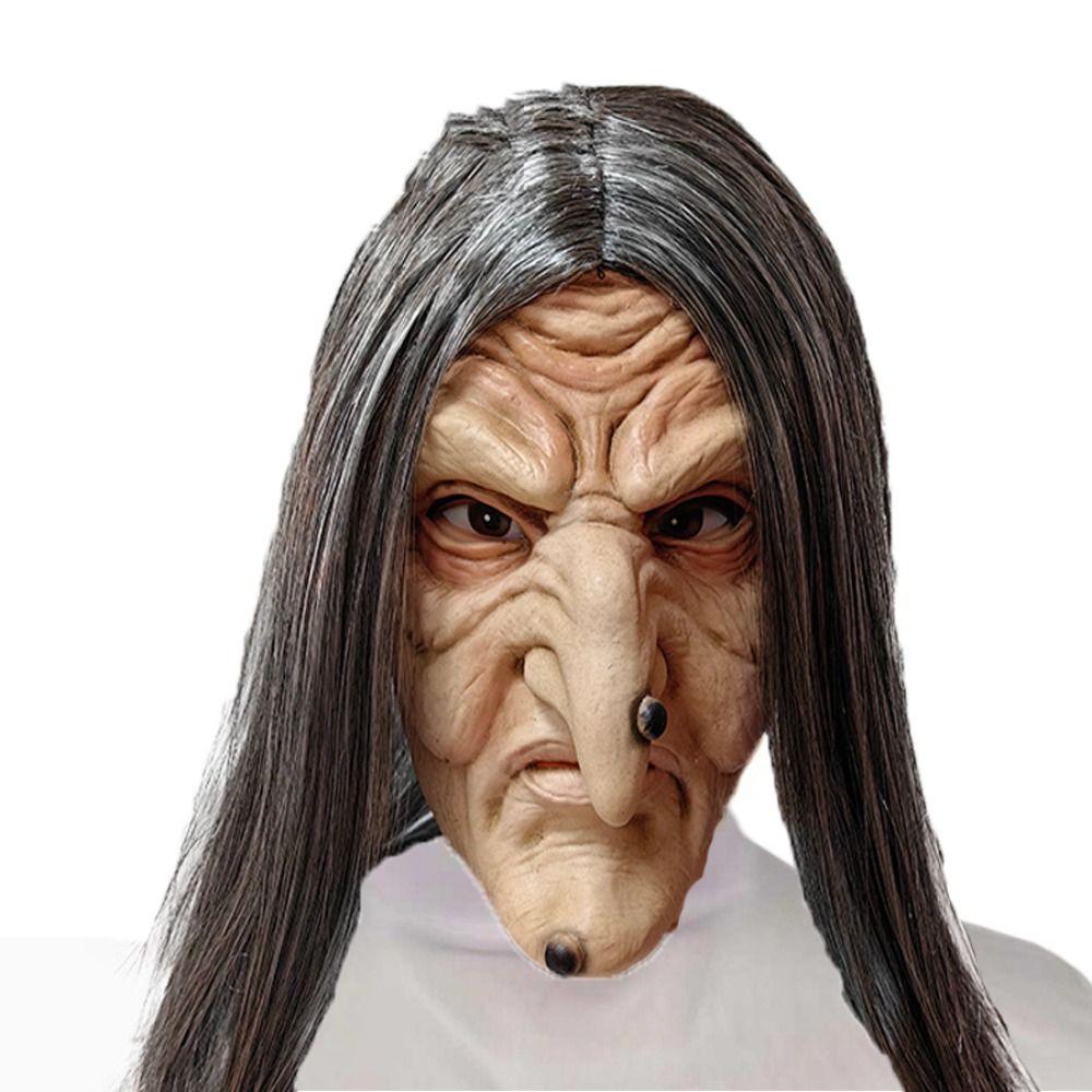 Многоразовый головной убор ведьмы на Хэллоуин из латекса, головной убор для косплея старушек, маска для лица бабушки, наряд