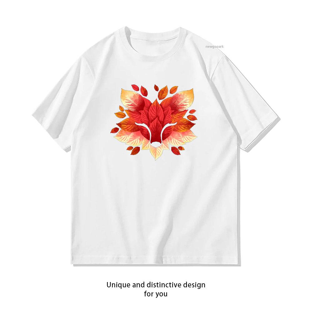 Fox of leaves Shirt Woman Man Casual Cotton Printed T Shirts Adult Streetwear Camisetas Tops Tee Creative Shortsleev