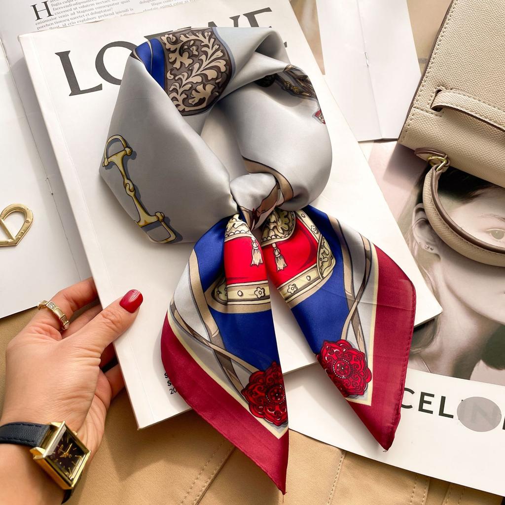 2025 Luxury Fashion Print 70*70cm Silk Square Scarf Women Soft Satin Hairband Neckerchief Tie Female Headband Foulard Bag Ribbon