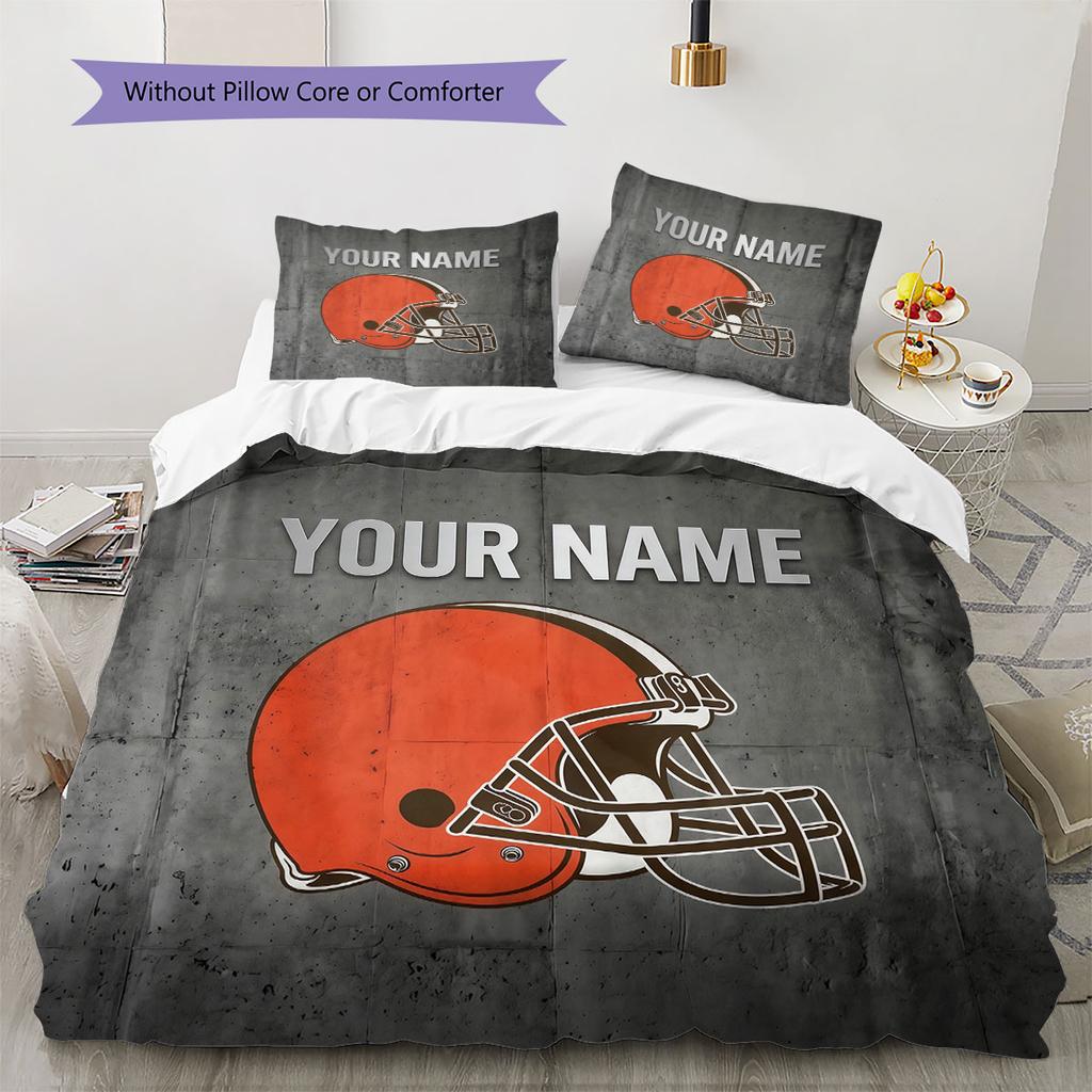Custom Name,Cleveland Browns Pattern Bedding Home Decoration Birthday Gift ( 1 duvet cover + 2 pillowcase, without core),fan merchandise.